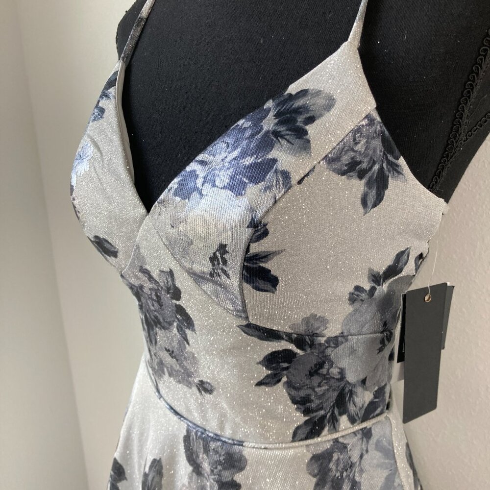 CITY STUDIO Silver Charcoal Lined Sleeveless Full-Length Dress, Size 1